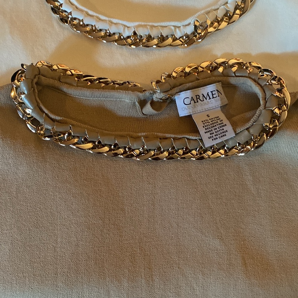 Carmen Chain Detail Tops in Cream and Tan set of 2 lowest price no offers
